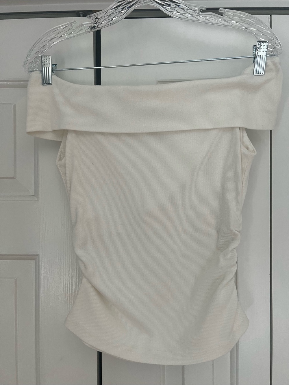 OGL Off-Shoulder Cream Ribbed Top